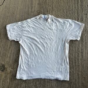 VINTAGE 90S HANES BEEFY T T-SHIRT BLANK WHITE SINGLE STITCH MENS LARGE